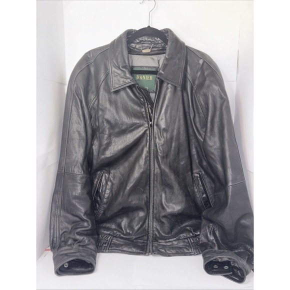 Vintage Heavy Danier Genuine Leather Bomber Jacket‎ Zip Front 44-46 - Picture 1 of 9